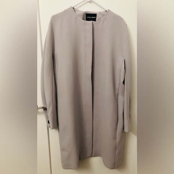 Giorgio Armani Long Collarless Coat in Light Grey Size 12 (IT 48) - Picture 3 of 11